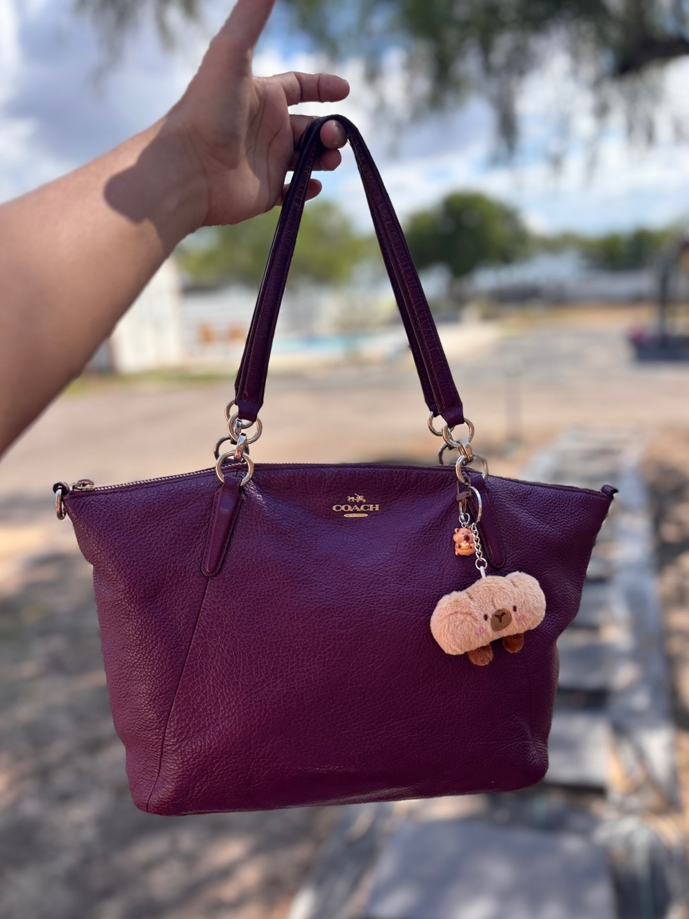 COACH Pebbled Leather Shoulder Bag in Plum